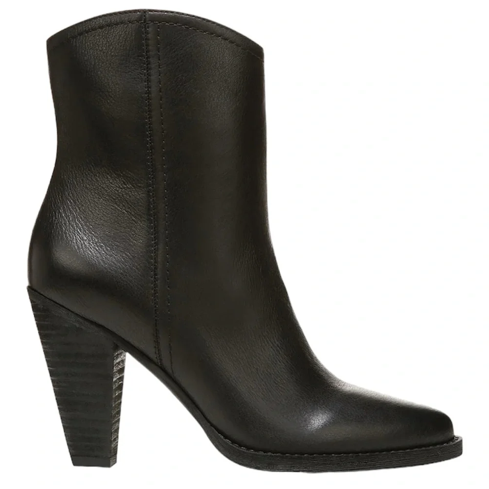 NEW Zodiac Darrah Leather Western Pointed Toe Cone Heel Booties Black Size 8.5